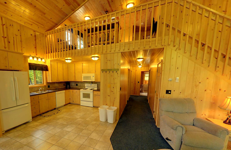 Cabin kitchen at Black Pine Beach Resort.