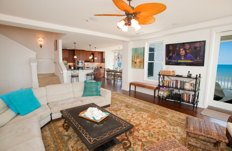 Rental living room at Sanctuary Vacation Rentals at Sandbridge.