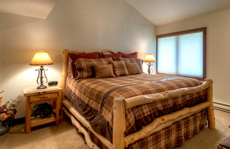 Rental bedroom at Bear Claw Condominiums.