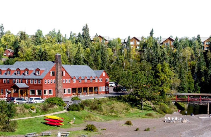 Exterior view of Lutsen Resort on Lake Superior.