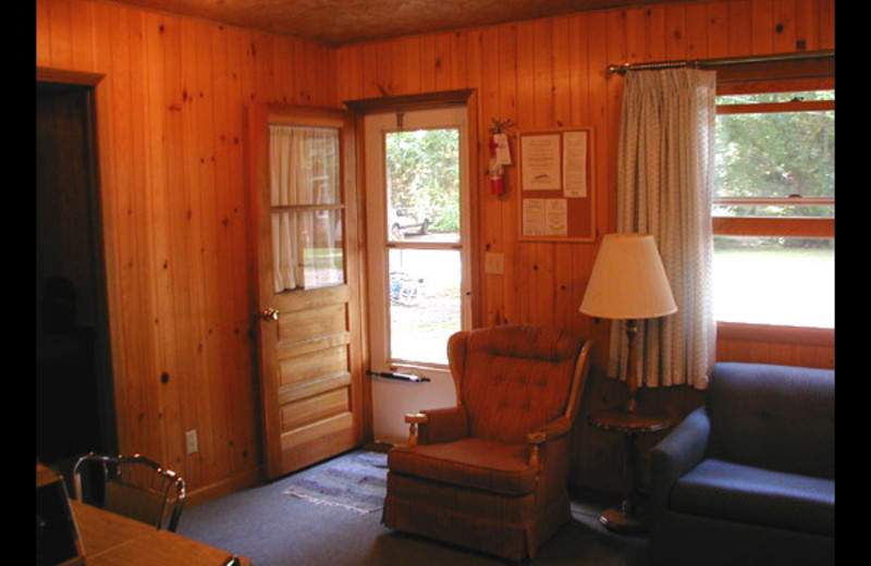 Cabin living room at North Breeze Resort.