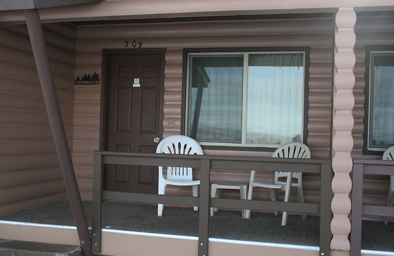 Guest porch at Flaming Gorge Lodge.