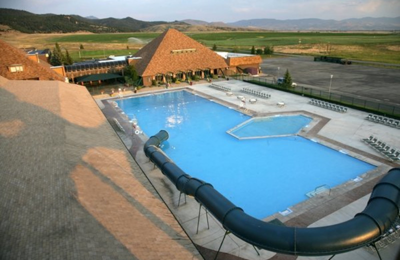 Aerial pool view at Fairmont Hot Springs Resort.