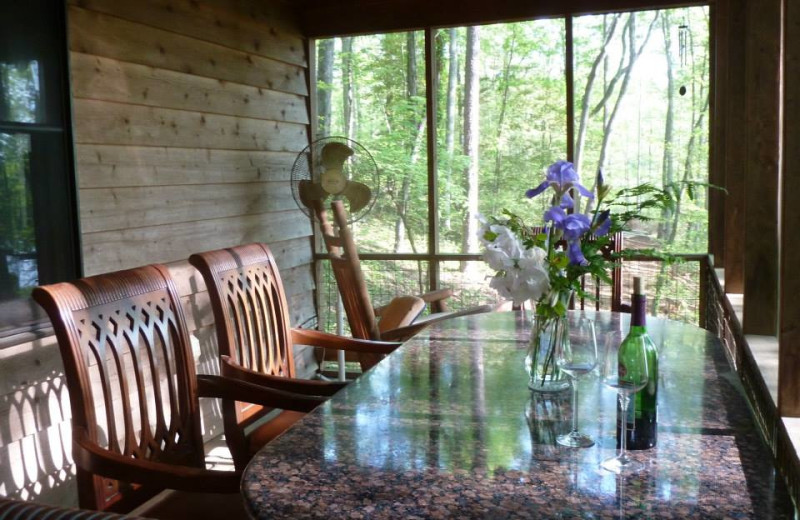 Cabin porch at Mountain Rest Cabins and Campground.