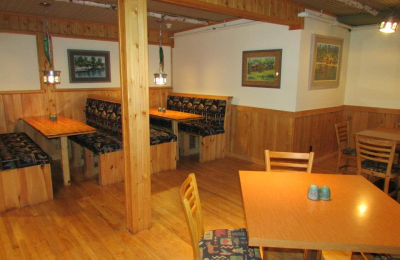 Booths at restaurant at Elbow Lake Lodge.