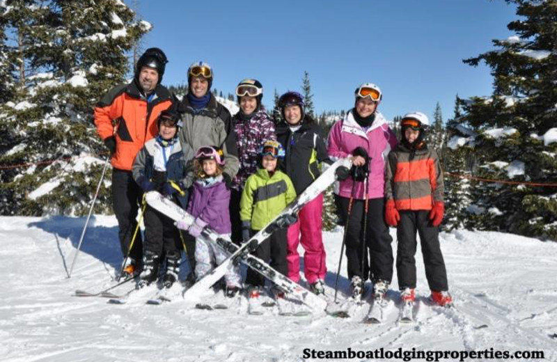 Family skiing at Steamboat Lodging Properties.