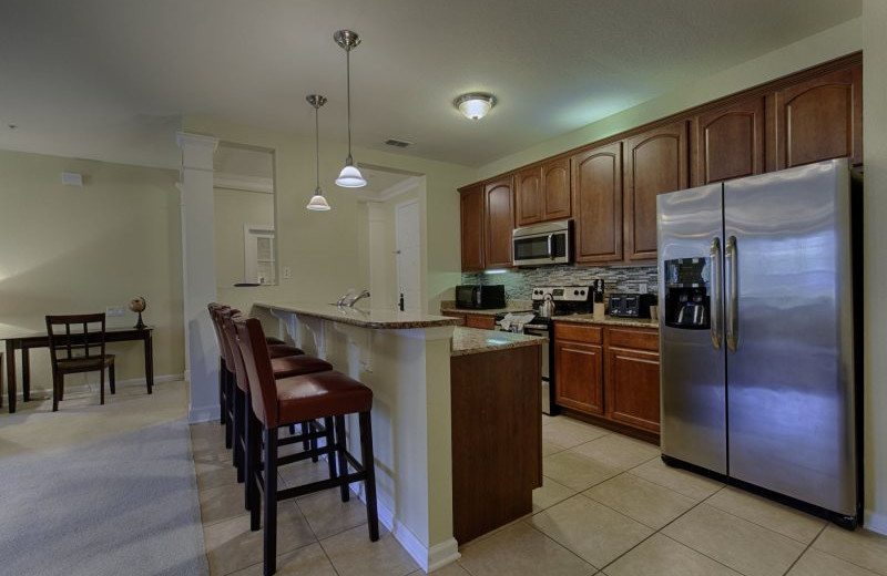 Rental kitchen at Vista Vacation Rentals.
