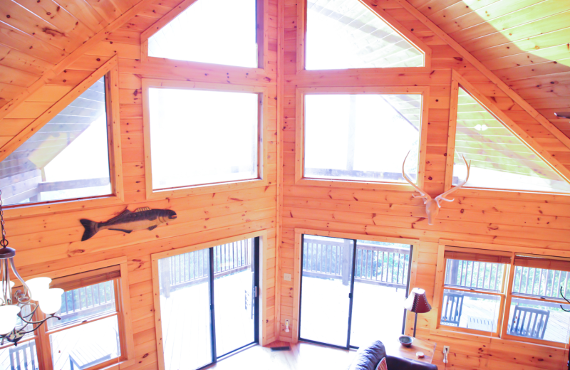 Cabin windows at Mountain Getaway Cabin Rentals.