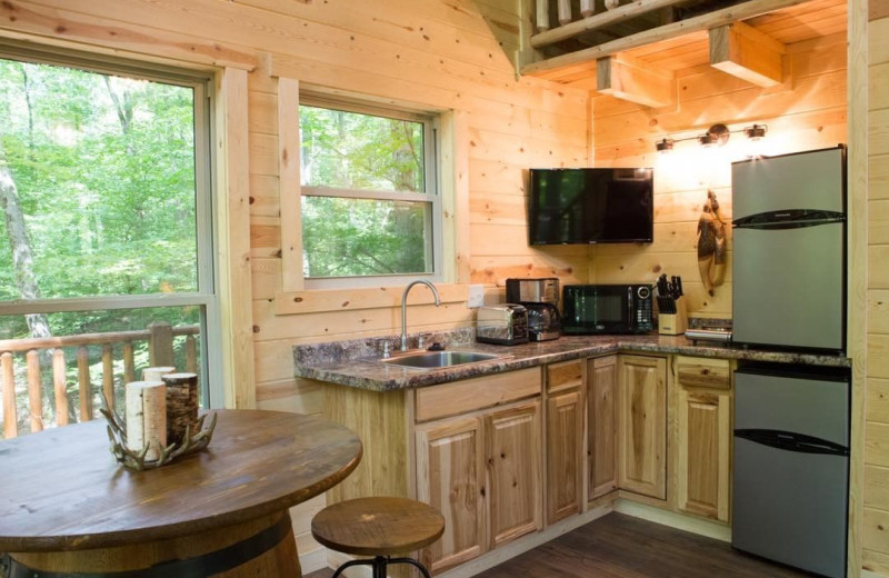 Cabin kitchen at Corban Cabin Getaways.