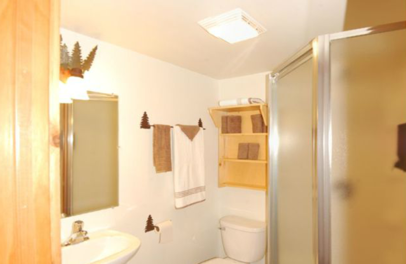 Cabin bathroom at Warrens Lodging.