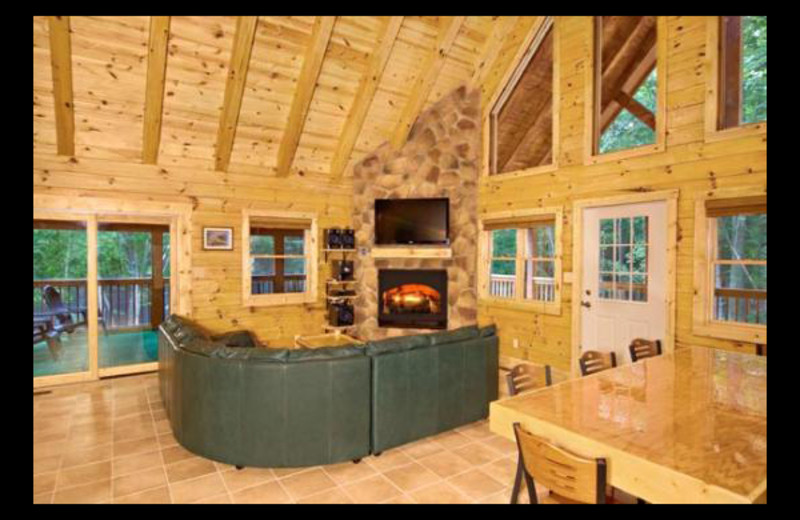 Cabin living room at Hummingbird Hill Cabin Rentals.