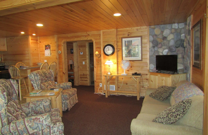 Cabin living room at Northwoods Vacation Rentals.