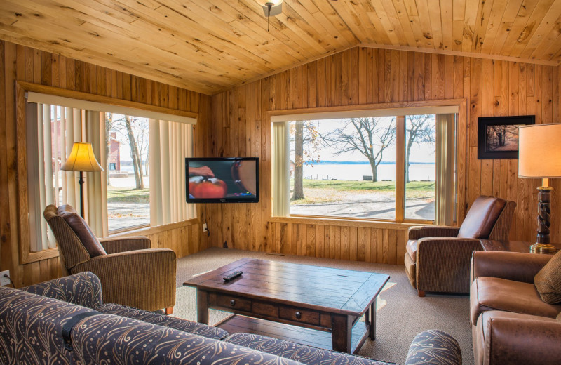 Cabin living room at Hiawatha Beach Resort.