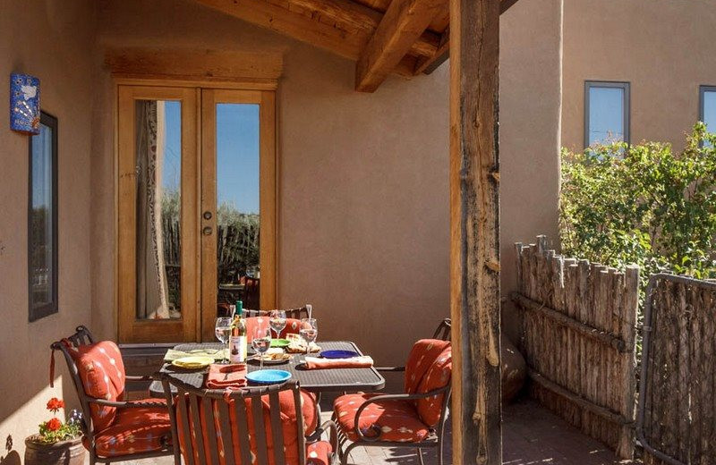 Rental patio at Two Casitas, Santa Fe Vacation Rentals.