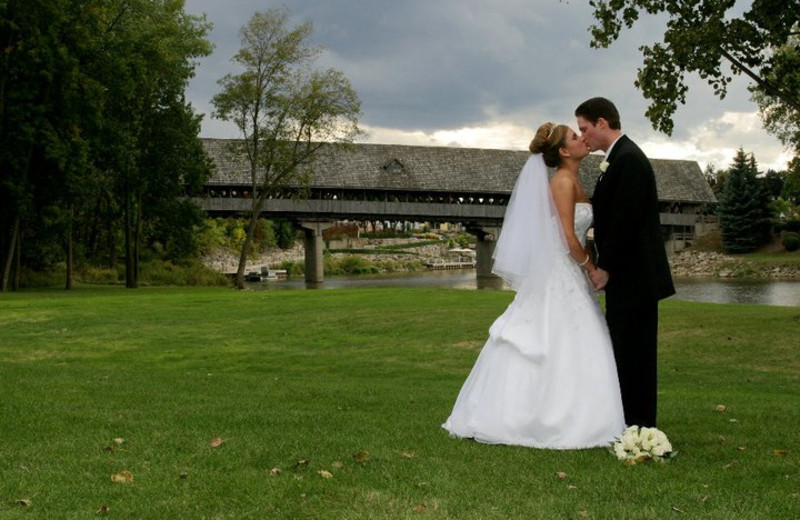 Wedding couple at Bavarian Inn of Frankenmuth.