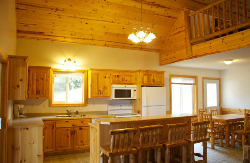 Cabin kitchen at Sunset Cove Resort.