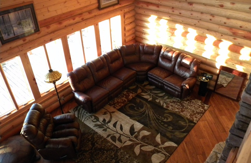 Cabin living room at Crane Lake Wilderness Lodge.