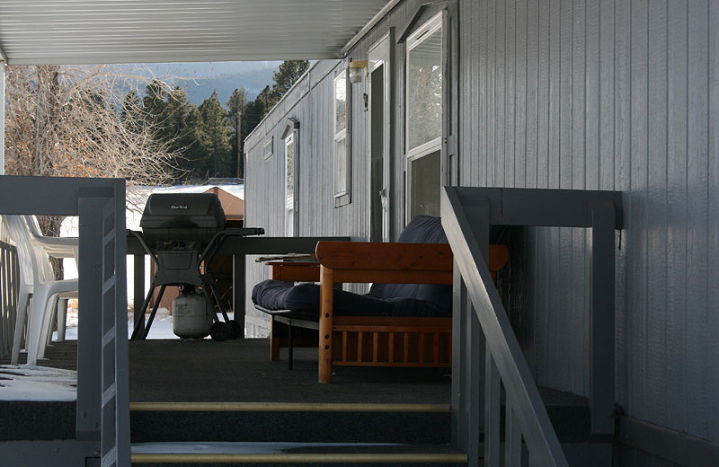 Trailer exterior at Flaming Gorge Lodge.