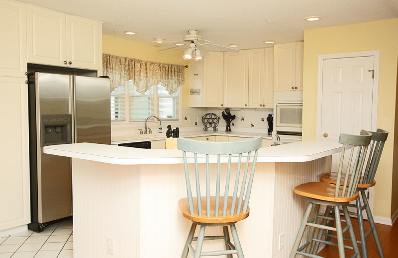 Rental kitchen at Oak Island Accomodations.