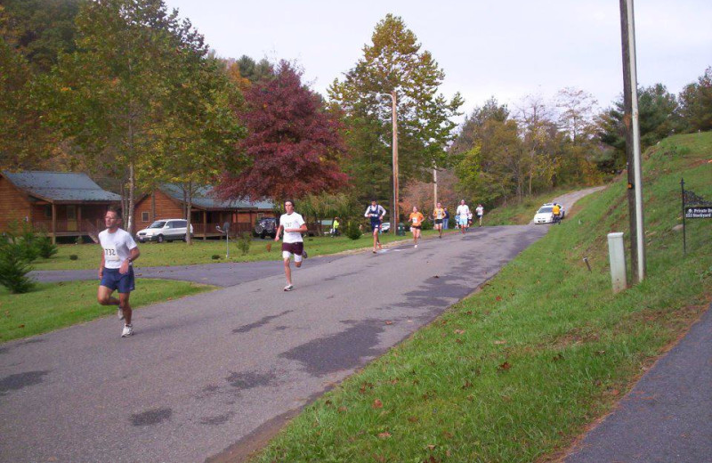 Jogging along the road at New River Trail Cabins.