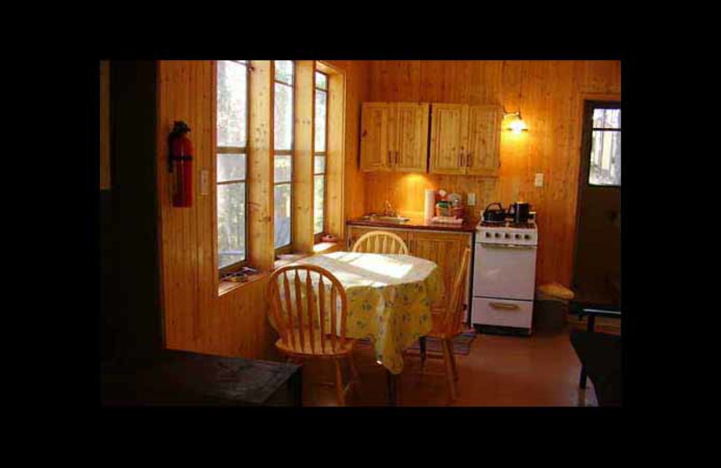 Cabin kitchen at Red Pine Wilderness Lodge.