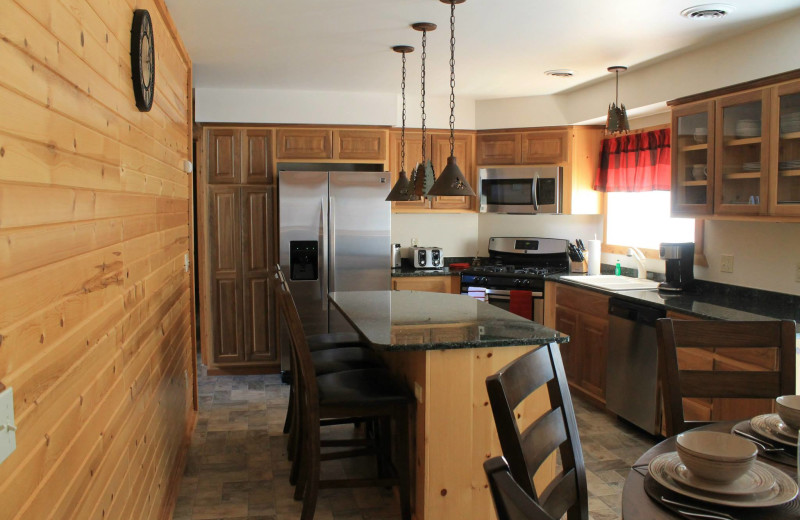 Cabin kitchen at Warrens Lodging.