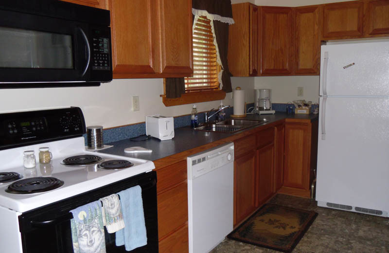 Cabin kitchen at Glaciers' Mountain Resort.