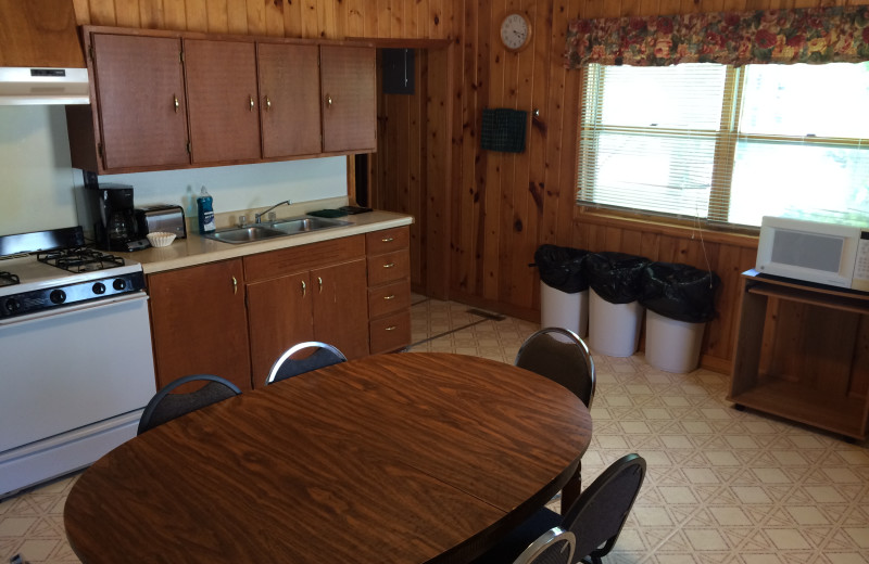 Cabin kitchen at Arnesen's Rocky Point Resort.