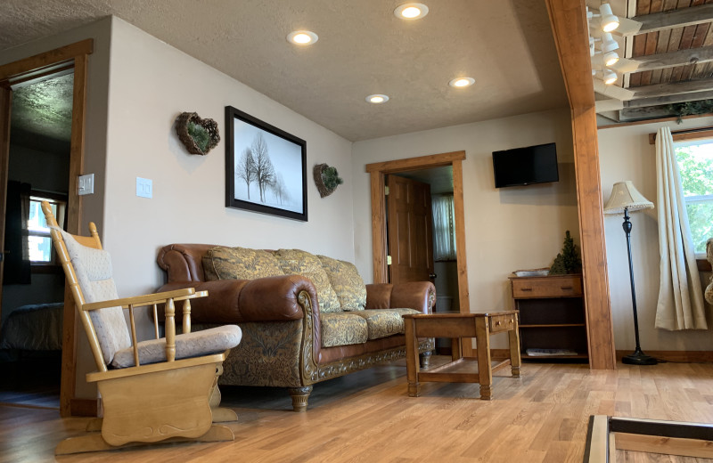 Cottage living room at Holly's Resort.