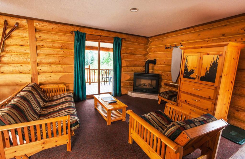 Cabin living room at Glacier House Resort.