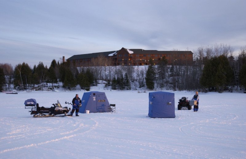 Ice fishing at Grand Ely Lodge.