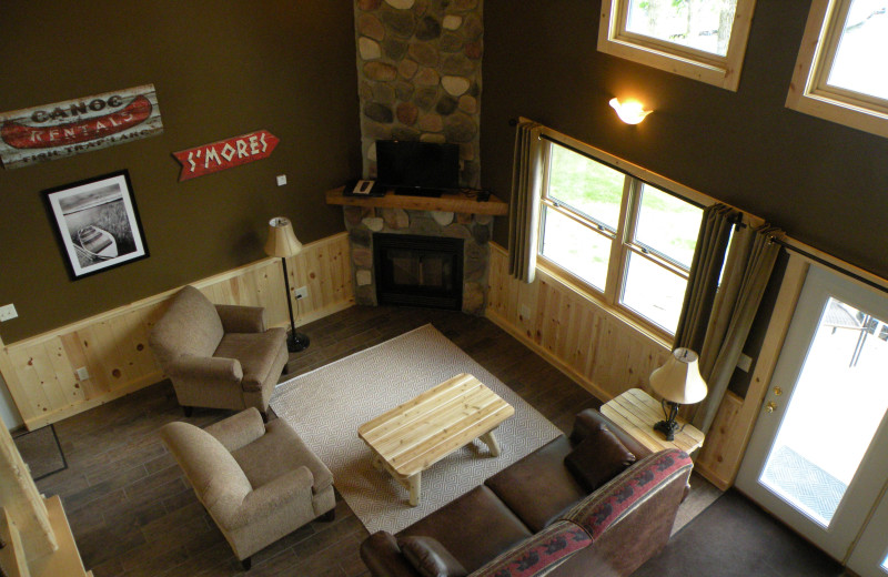 Cabin living room at Campfire Bay Resort.