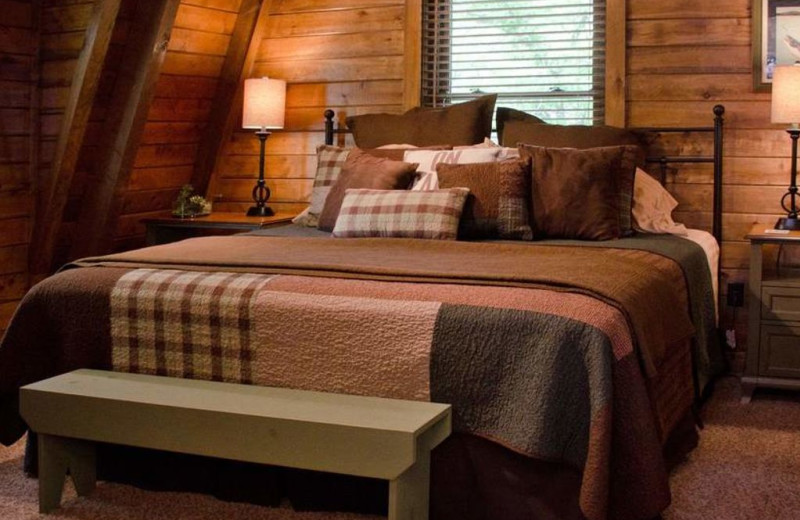 Cabin bedroom at Lake Mountain Cabins.