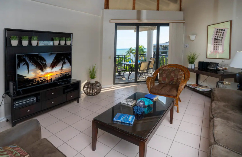 Rental living room at 1800 Atlantic, All Florida Keys Property Management.