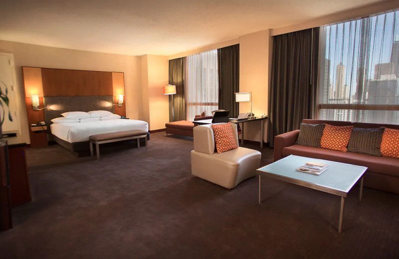 Guest room at Hyatt Regency Chicago.