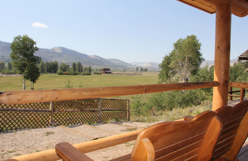 Cabin porch view at Goosewing Ranch.