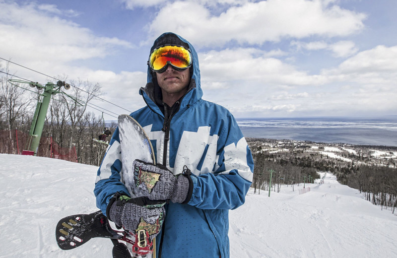 Snowboarding at Lutsen Resort on Lake Superior.