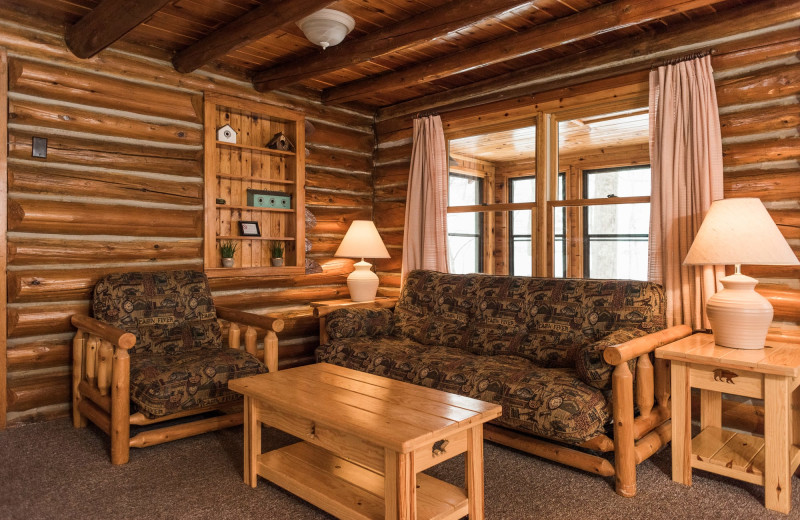 Cabin living room at Pitlik's Sand Beach Resort.