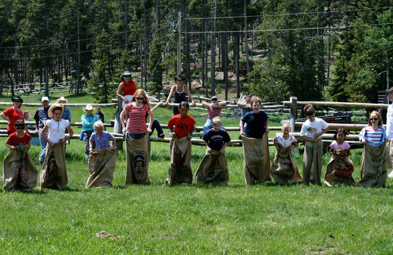 Sack race at Paradise Guest Ranch.