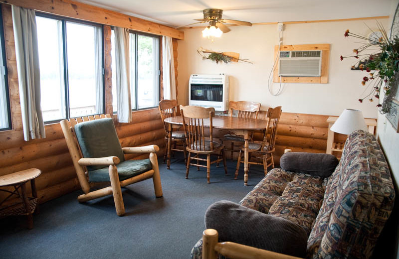 Cabin living room at Campfire Bay Resort.