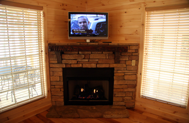 Chalet fireplace at Highland Marina Resort.