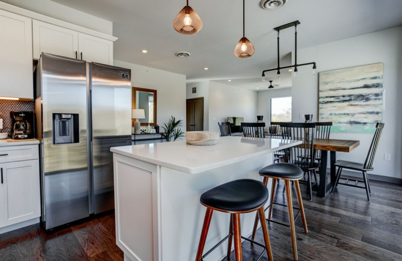 Rental kitchen at Yonder Luxury Vacation Rentals.