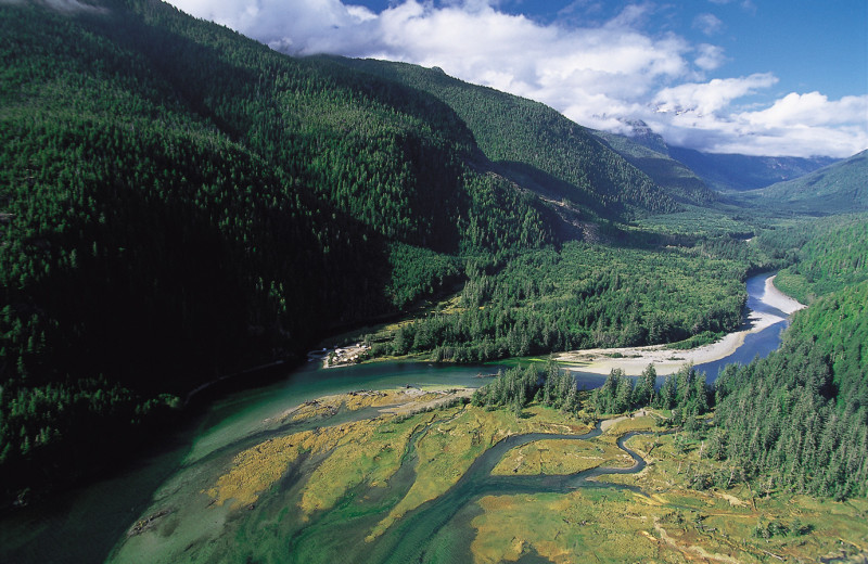 Arial mountain view at Clayoquot Wilderness Resort.