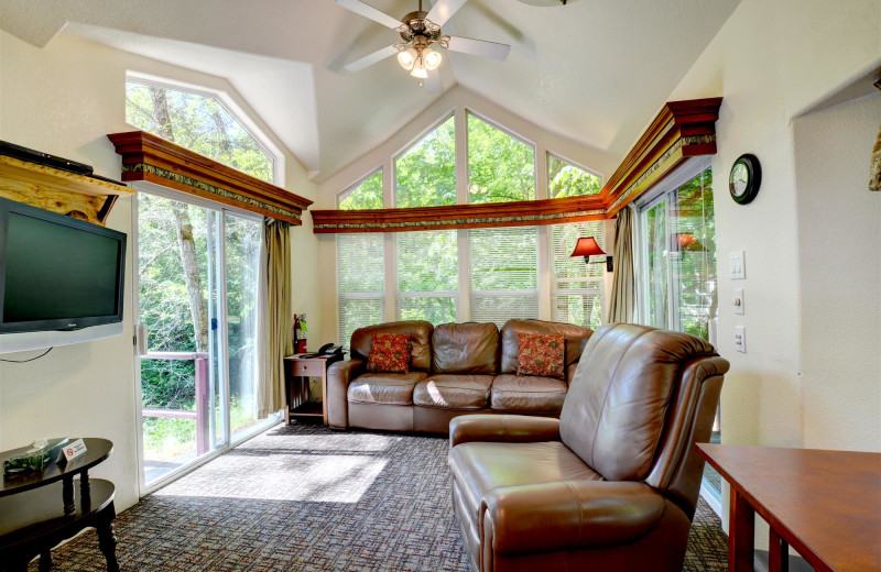 Cabin living room at Morrison's Rogue River Lodge.