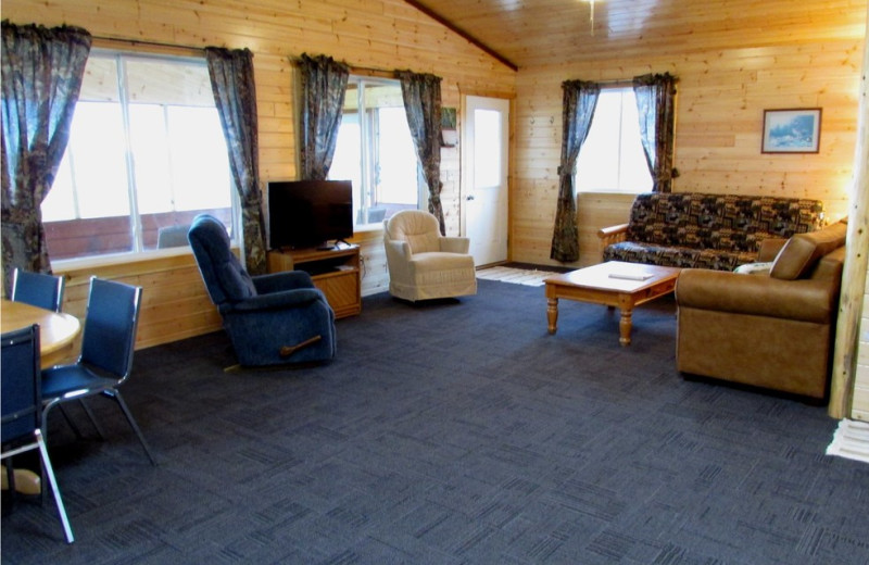 Cabin living room at Pine Aire Resort.