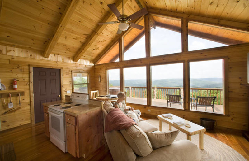 Cabin living room at Buffalo Outdoor Center.