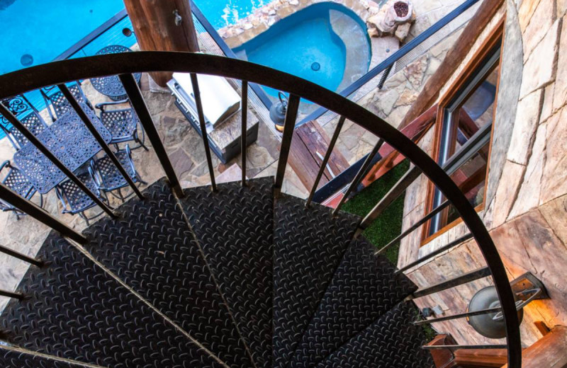 Pool and spiral stairs at Log Country Cove.