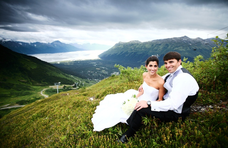 Wedding couple at Alyeska Resort.