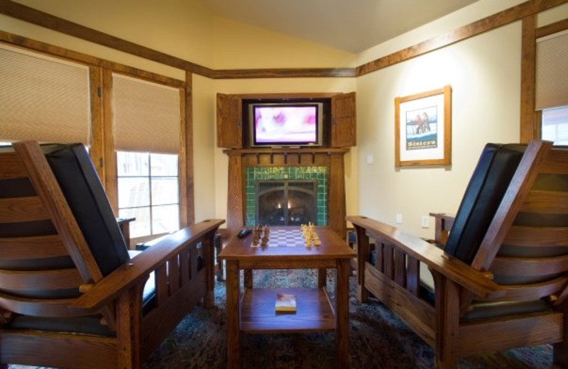 Cabin interior at FivePine Lodge.