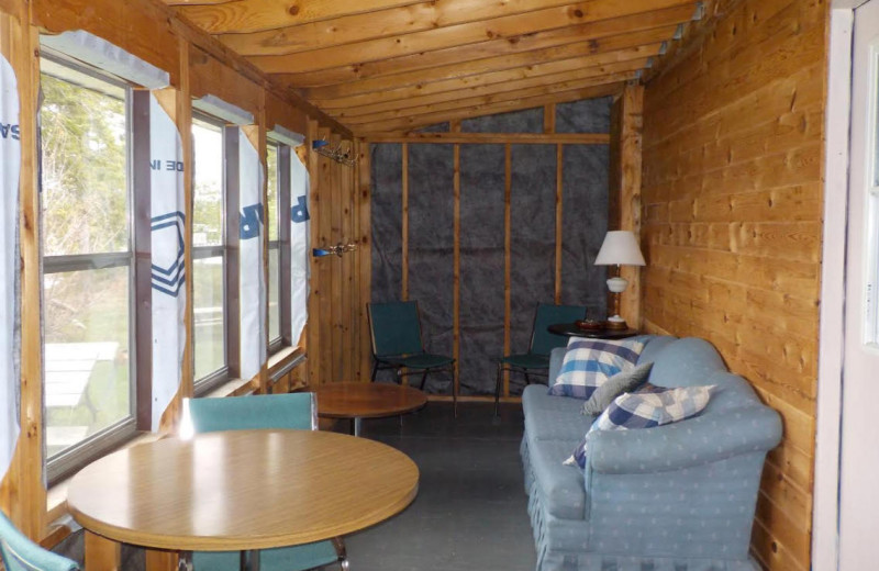 Cabin porch at Owls Nest Lodge.